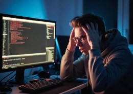 Frustrierter Entwickler schockiert vor dem Bildschirm